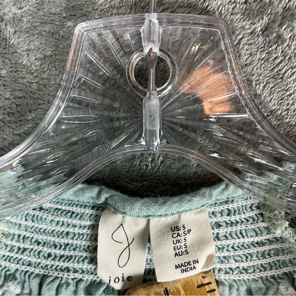 Joie Light Blue 100% Linen Embroidered Peasant Blouse Top Small Lagenlook Tassel - Picture 9 of 14